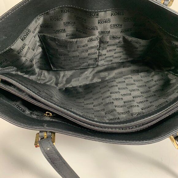 MK Michael Kors Jet Set Black Saffiano Leather Multifunction Pocket Tote Bag - Picture 10 of 16